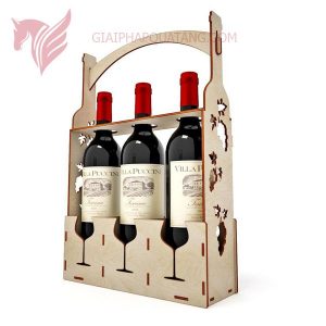 khay gỗ đựng 3 chai rượu mdf